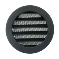 Fekete fém szellőzőrács, rovarhálóval és karimával