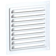 Fehér fém szellőzőrács rovarhálóval 250x250 mm