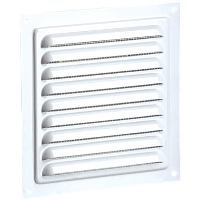 Fehér fém szellőzőrács rovarhálóval 250x250 mm