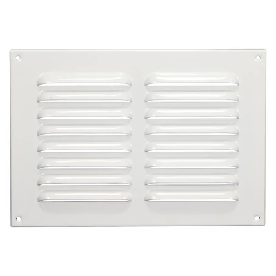 Fehér fém szellőzőrács rovarhálóval 215x150 mm