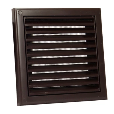 Műanyag barna szellőzőrács rovarhálóval 154x154 mm
