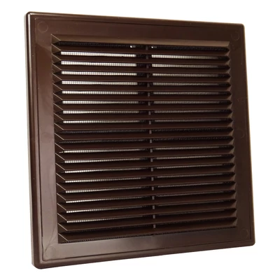 Műanyag barna szellőzőrács rovarhálóval 204x204 mm