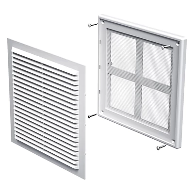 Műanyag szellőzőrács rovarhálóval 204x204 mm